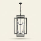 8-Lantern Tiered Iron Chandelier, Industrial Farmhouse, 18 in on a warm cream background