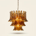 Three-Tier Iron & Glass Chandelier, Electroplated Finish on a warm cream background