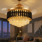 Crystal LED Ceiling Fan Light with Remote, 42 or 48 in styled in a warm modern interior