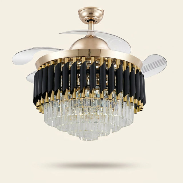 Crystal LED Ceiling Fan Light with Remote, 42 or 48 in on a warm cream background