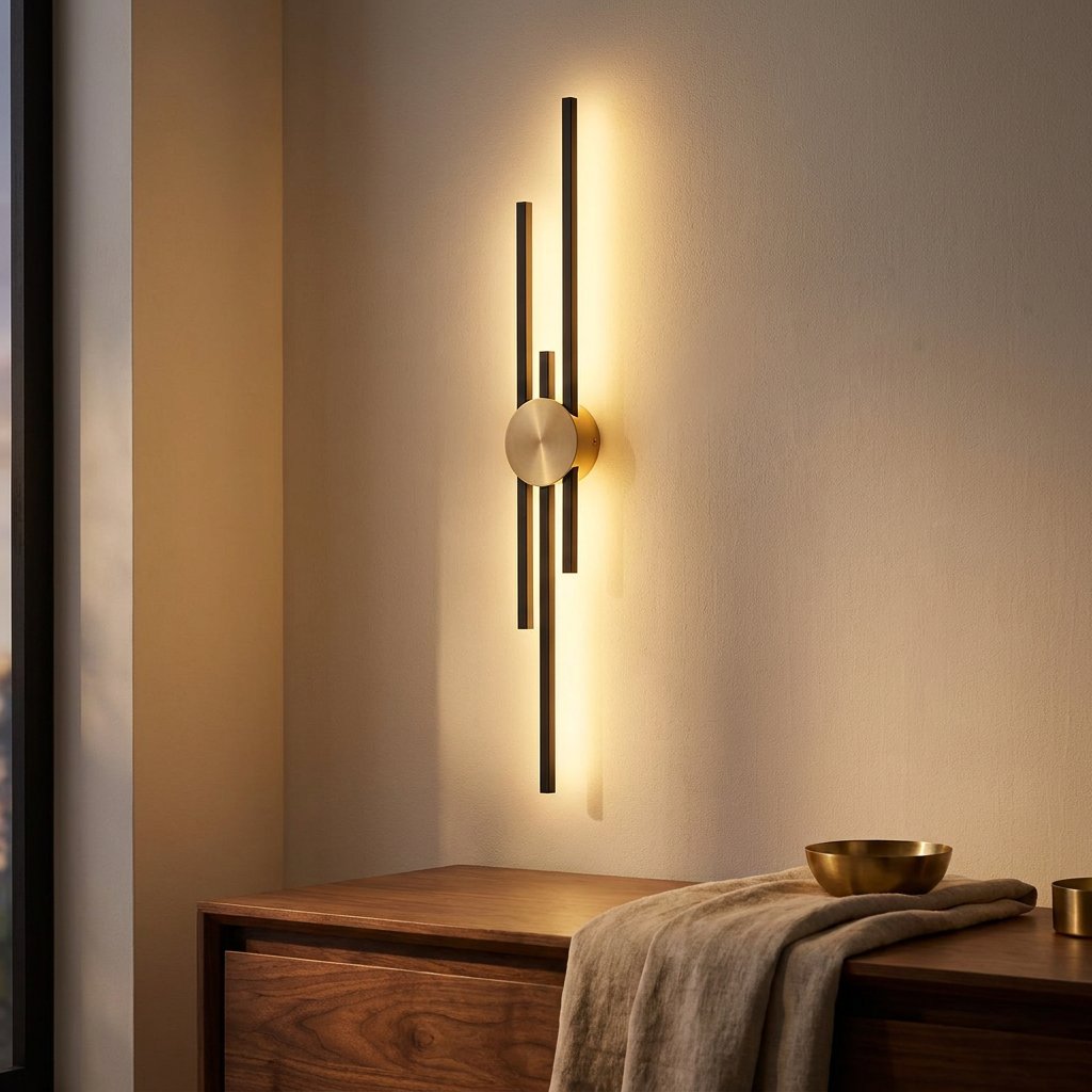 Full Copper Linear Wall Sconce, 25 to 48 in Lengths styled in a warm modern interior