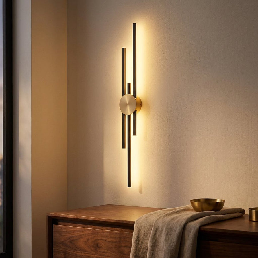 Full Copper Linear Wall Sconce, 25 to 48 in Lengths styled in a warm modern interior