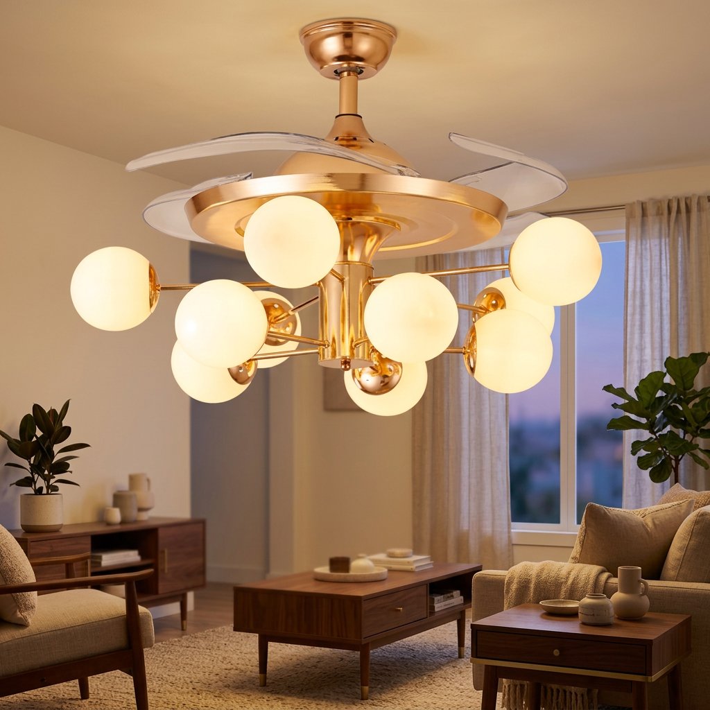 Nordic Ceiling Fan with Tri-Color LED Light & Remote, 42 or 48 in. styled in a warm modern interior