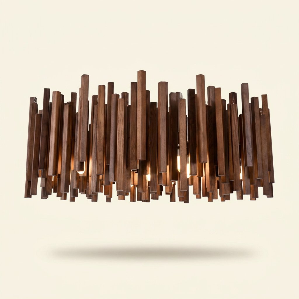 Minimalist Wood Chandelier, Light or Dark Finish, 16–47 in. on a warm cream background