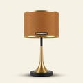 Gold Touch-Dimming Table Lamp, Coffee Fabric Shade, 18 Inch on a warm cream background