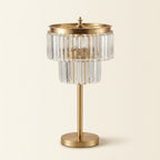 Copper Crystal Table Lamp, Tiered Prism Shade, 23 Inch on a warm cream background