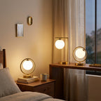 Brass Ring Table Lamp with Opal Glass Globe, Touch Switch styled in a warm modern interior