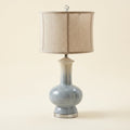Glazed Ceramic Gourd Table Lamp, Speckled Gray Finish on a warm cream background