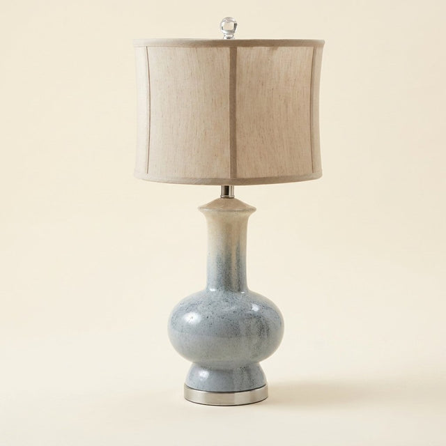 Glazed Ceramic Gourd Table Lamp, Speckled Gray Finish on a warm cream background
