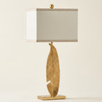 Gold Feather Table Lamp, Cream Rectangular Shade on a warm cream background