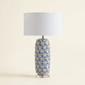 Ceramic Pineapple Table Lamp, Blue and White, Dimmable on a warm cream background