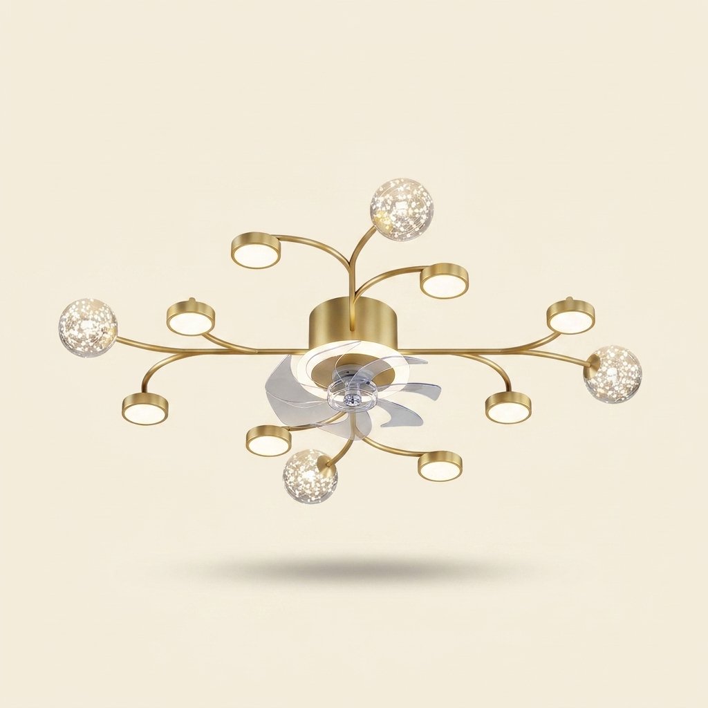Smart LED Ceiling Fan Light with Remote, 21 or 39 in., Black or Gold on a warm cream background