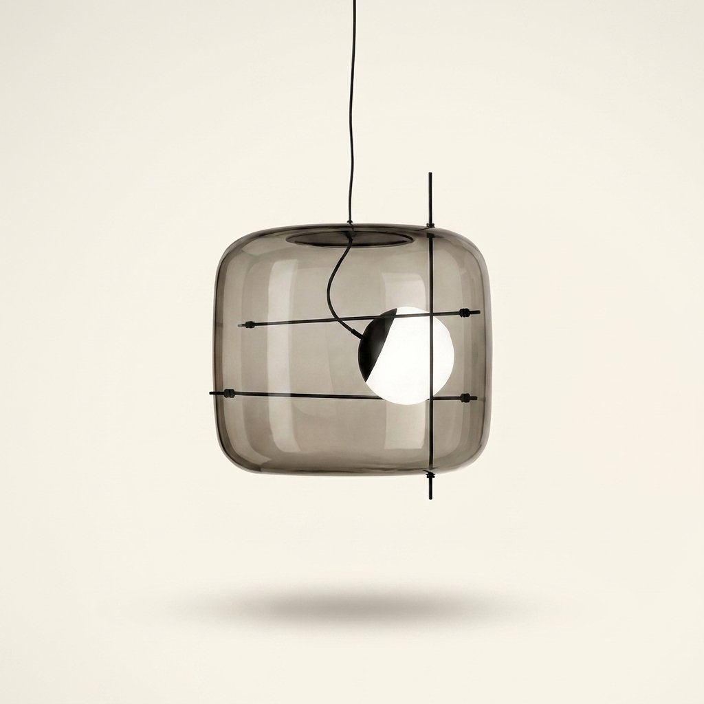 Art Glass Bedside Pendant Light, Smoke Gray, Clear or Cognac on a warm cream background