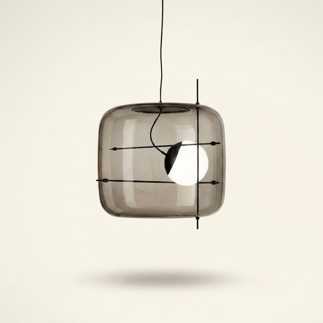 Art Glass Bedside Pendant Light, Smoke Gray, Clear or Cognac on a warm cream background