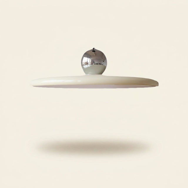 Flying Saucer LED Pendant Light, Retro Disc, Adjustable Drop on a warm cream background