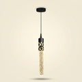 Crystal Cylinder Pendant Light, Bubble Texture, Adjustable Drop on a warm cream background