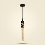 Crystal Cylinder Pendant Light, Bubble Texture, Adjustable Drop on a warm cream background