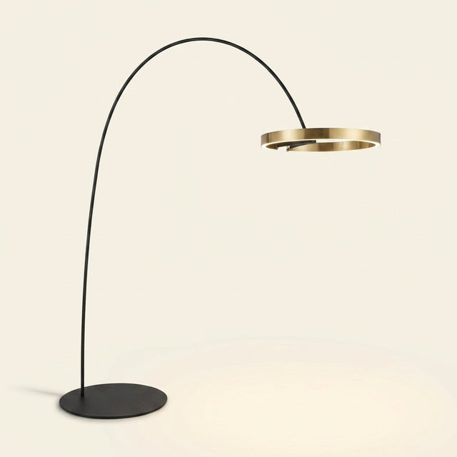 Arc Floor Lamp with LED Ring Head, Cantilever Design on a warm cream background