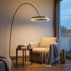 Arc Floor Lamp with LED Ring Head, Cantilever Design styled in a warm modern interior