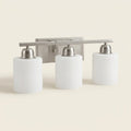 Modern 6-Light Vanity Light Bar, Milky White Glass Shades, Nickel, 38 in. for Bathroom on a warm cream background
