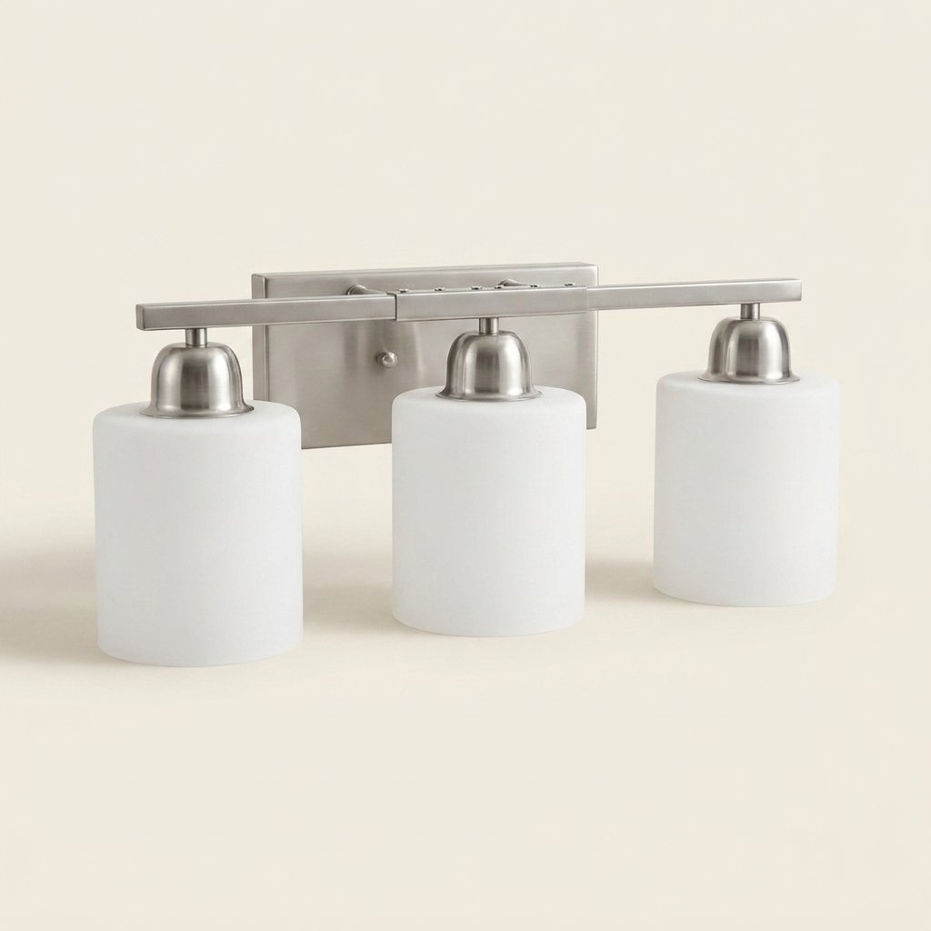 Modern 6-Light Vanity Light Bar, Milky White Glass Shades, Nickel, 38 in. for Bathroom on a warm cream background
