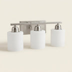 Modern 6-Light Vanity Light Bar, Milky White Glass Shades, Nickel, 38 in. for Bathroom on a warm cream background