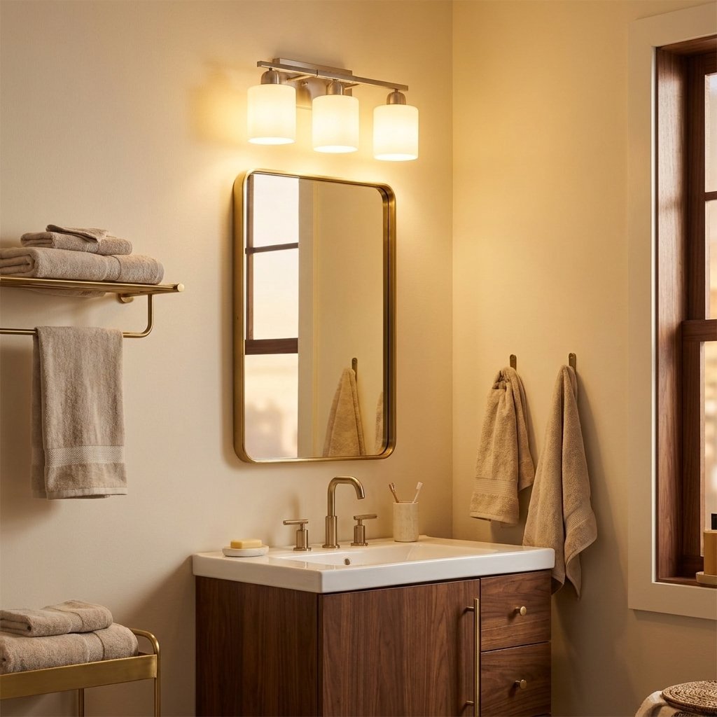 Modern 6-Light Vanity Light Bar, Milky White Glass Shades, Nickel, 38 in. for Bathroom styled in a warm modern interior