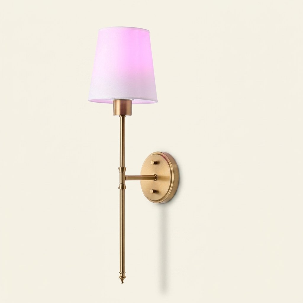 Battery-Operated Wall Sconce with Remote, Wireless, Gold, Set of 2 for Living Room on a warm cream background