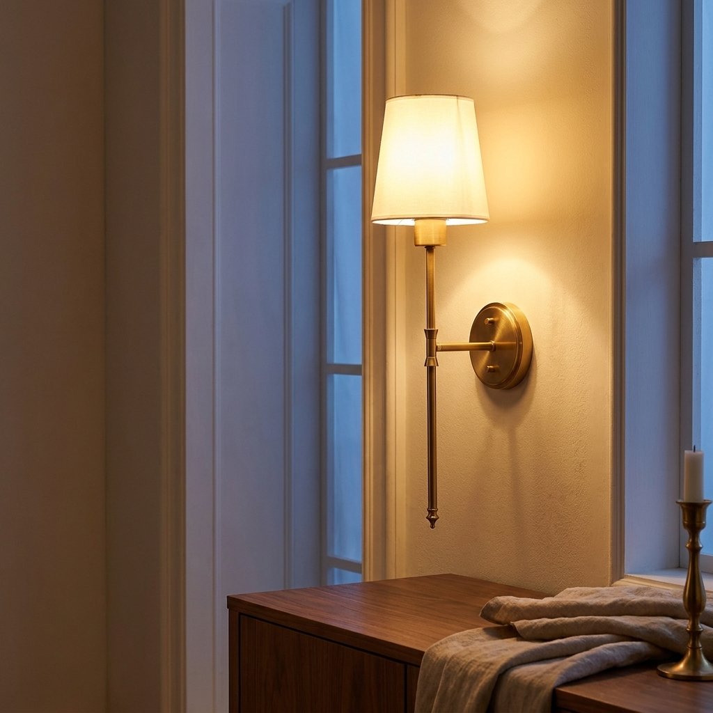 Battery-Operated Wall Sconce with Remote, Wireless, Gold, Set of 2 for Living Room styled in a warm modern interior