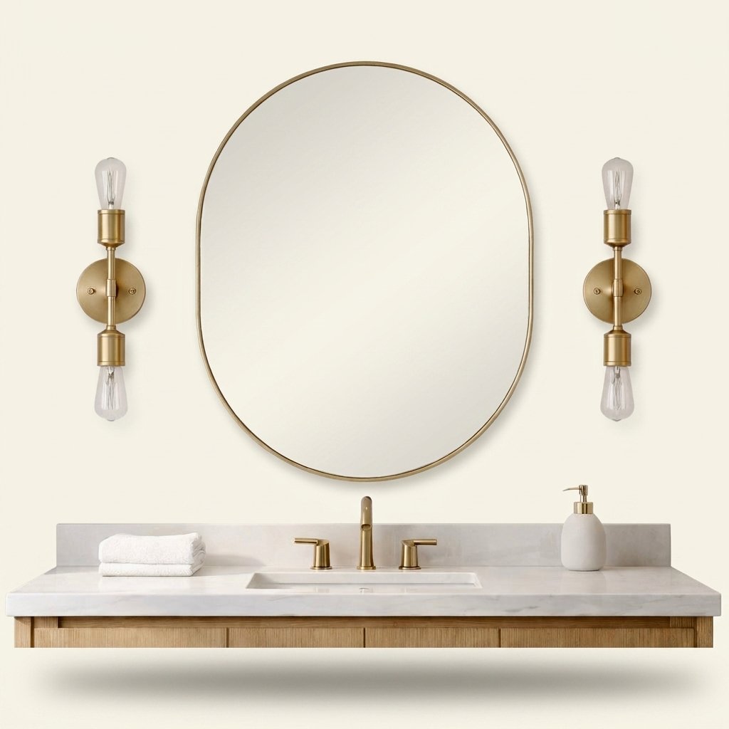 Modern 2-Light Wall Sconce with Clear Glass Shades, Gold Finish, for Bathroom Vanity Over Mirror on a warm cream background