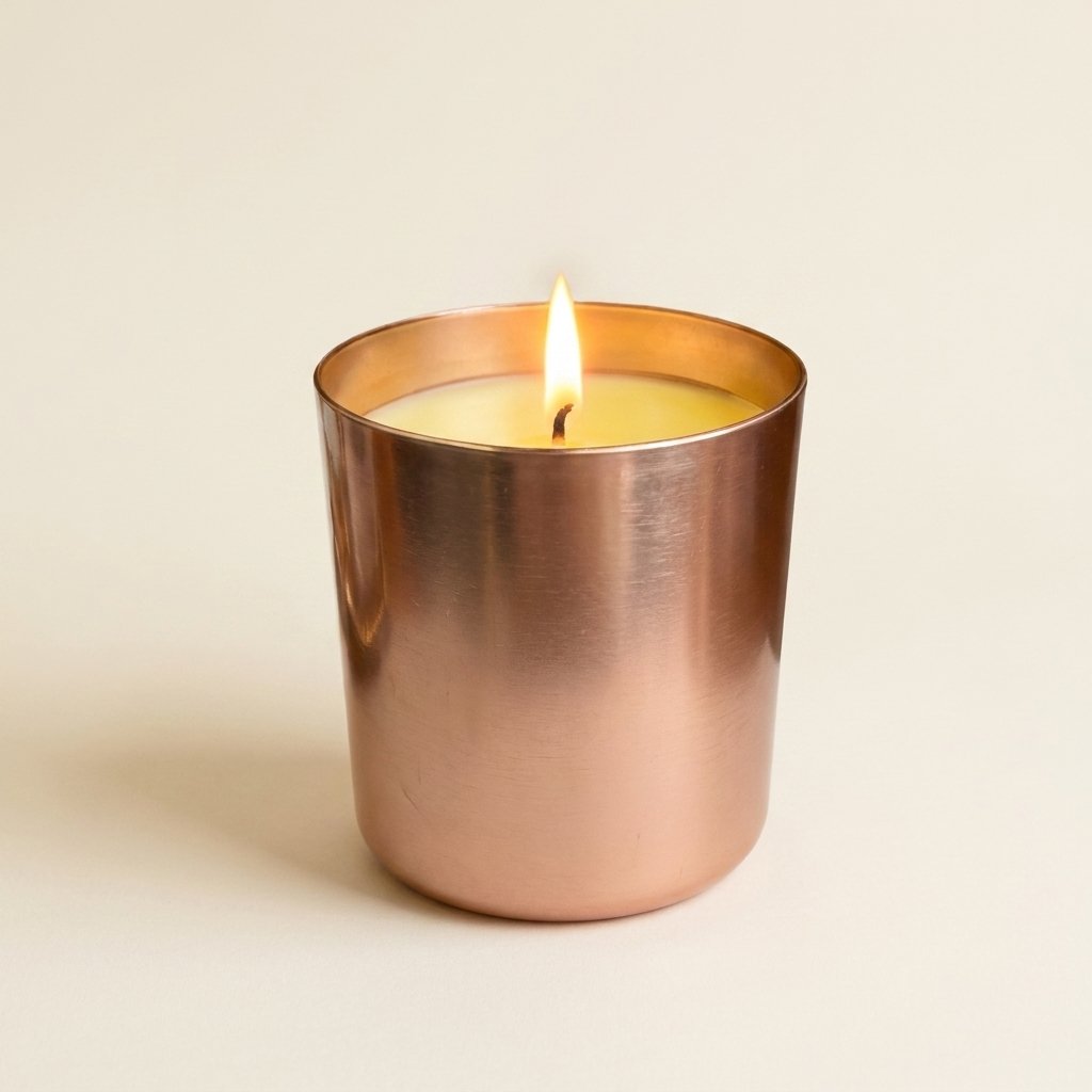 Soy Wax Scented Candle, Lemon and Ylang-Ylang with Woody Musk, 290 g, for Bath and Relaxation on a warm cream background