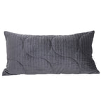 Long lumbar quilted velvet pillow cover in smoke grey on a plain white background