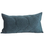 Long lumbar quilted velvet pillow cover in teal on a plain white background
