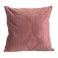 Quilted velvet pillow cover in dusty rose, square, circle and channel stitching, on a plain white background