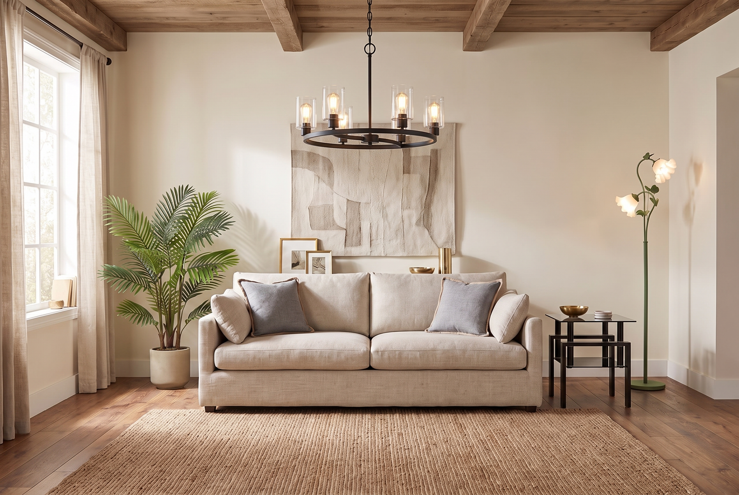 Shop the Living Room scene with farmhouse chandelier