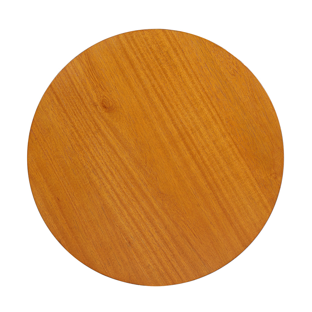 Cane drum side table — detail of the round rubberwood top and its grain