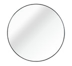 Large round wall mirror with slim black metal frame, 36 in, on a plain white background