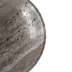 Silver gray travertine bowl — detail of the banded interior and natural pores