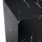 Faux marble pedestal side table — detail of the white veining at the top corner