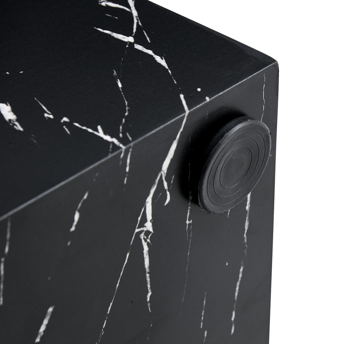 Faux marble pedestal side table — detail of a round non-slip pad on the underside