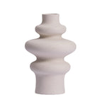 Stacked ring ceramic vase, three ring style, in speckled matte cream on a plain white background