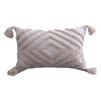 Lumbar cream tufted pillow cover, concentric diamond pattern, on a white background