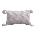 Lumbar cream tufted pillow cover, zigzag pattern, on a white background