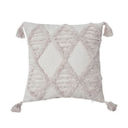 Square cream tufted pillow cover, diamond lattice pattern, on a white background
