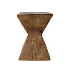 Twisted hourglass side table, straight-on view on a plain white background