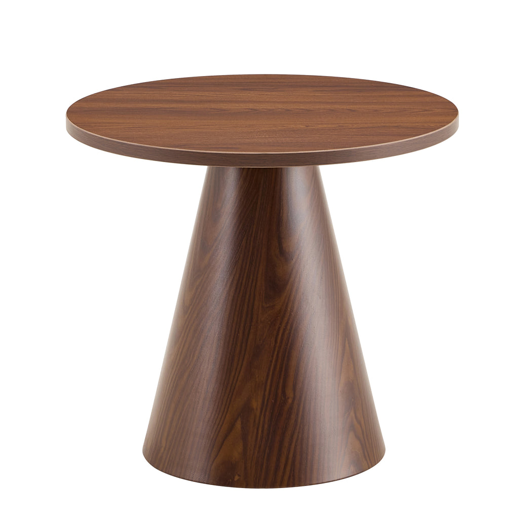 Smaller walnut-finish cone side table, 17.5 in high, on a plain white background